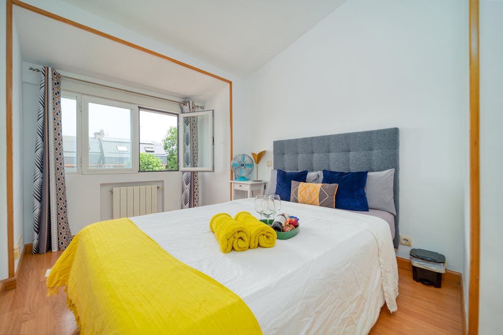 Yellow Bed Linen on Bed